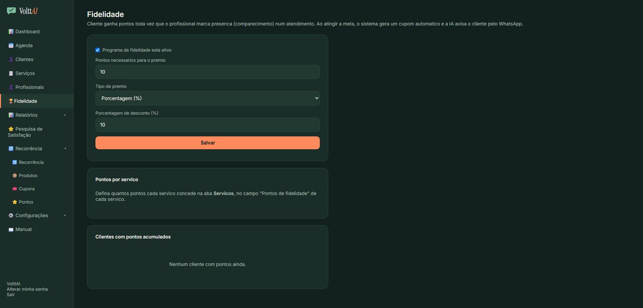 Tela do Programa de Fidelidade do VolttAI